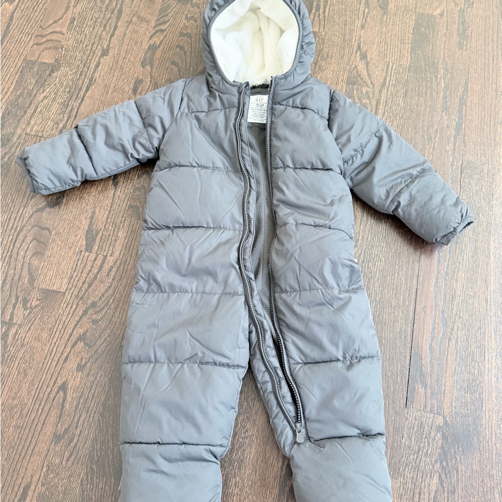 GAP Infant Gray Puffer One-Piece Snowsuit with Hood